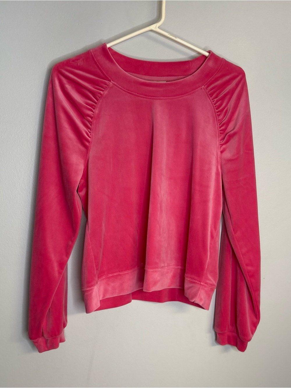 Velvet Crewneck Pullover Sweatshirt in Rose Pink